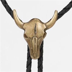 Vintage Brass Bull Skull Bolo Tie Cowboy Necktie - NEW
